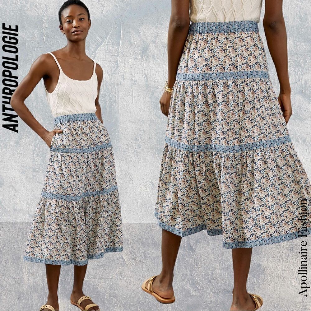 ANTHROPOLOGIE BY OTHILIA THE PAULINA TIERED MIDI SKIRT NWT LARGE